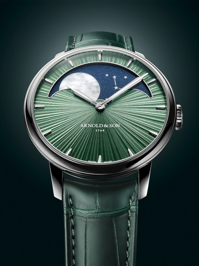 Arnold & Son: Perpetual Moon 41.5 Platinum in Fern Green Arnold & Son: Perpetual Moon 41.5 Platinum in Fern Green
