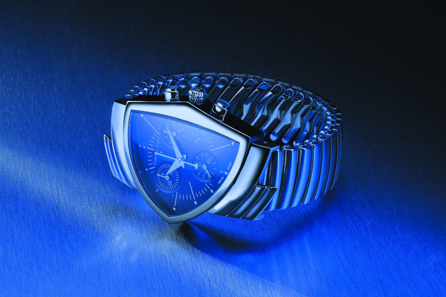 Ventura Uhren-Modelle verfügen über ein markantes Zifferblatt mit blauer Farbabstufung
