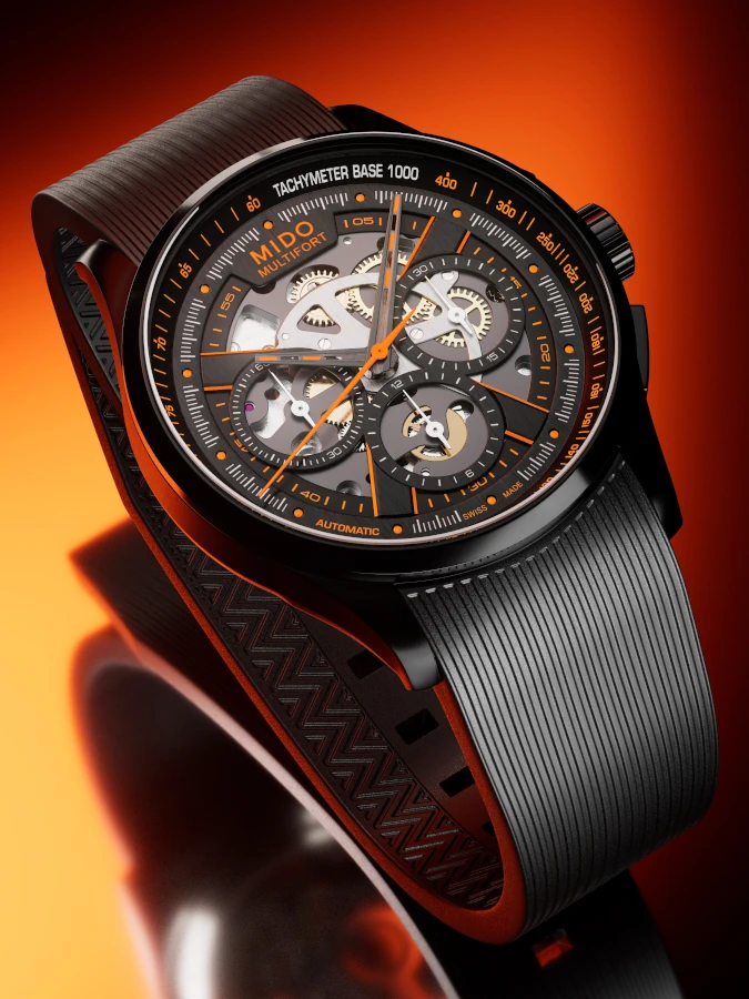 MIDO Multifort Skeleton Chronograph – Sportliche Präzision in Schwarz und Orange